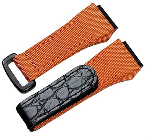 VELORE 25mm Herren Nylongewebe mit Lederarmband für Richard Watch Mille Strap Band Armband Schnalle für Federstegversion(Orange)