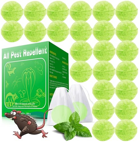 Rodent Mouse Repellent, 24 PCS Natural Rat Mice Repellant Indoor, Peppermint Oil to Repel Mice Rats Away Squirrel Pest Repellent Balls Rodent Deterrent for House Outdoor, Family & Pet Safe