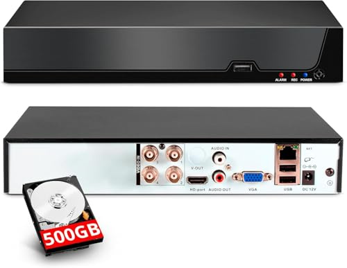 DVR 4 Canali di Sorveglianza, Videoregistratore 5MP Lite 6 in1 Registratore di Sicurezza con HDD 500 GB, Rilevamento di Persone/Veicoli per Sistema di Telecamere CCTV Analogico/XVI AHD TVI CVBS CVI IP