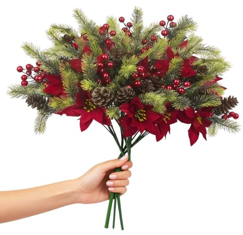 QITHGYD 4 Stück Künstliche Tannenzweige Wie Echt | Weihnachtsdeko Mit Kunstblumen, Ideal Für Weihnachtsgesteck Und Tischdeko, 34.8 cm