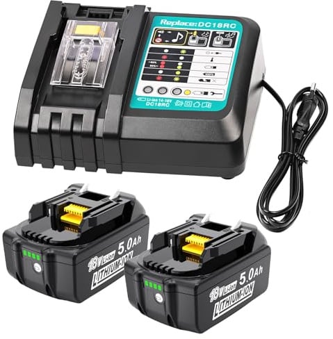 MoeuGreenBattX Ersatzakku für Makita Akku 18V: 2-Stück 5.0Ah Li-ion Werkzeugakku Kompatibel mit BL1850B BL1850 BL1860B BL1860 LXT-400 - DC18RC Fast ladegerät Fits für Makita akku