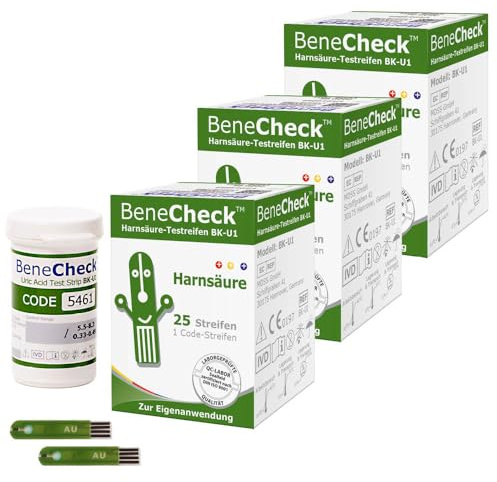 BeneCheck Harnsäure Teststreifen 75 Stück - Zur Verwendung mit dem BeneCheck Harnsäure-Messsystem