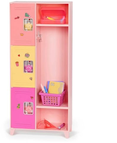 AIDNI Our G School Locker Set, Pink and Yellow Storage Unit with Decorative Stickers, Educational Toy Organizer for Kids, Multiple Compartments