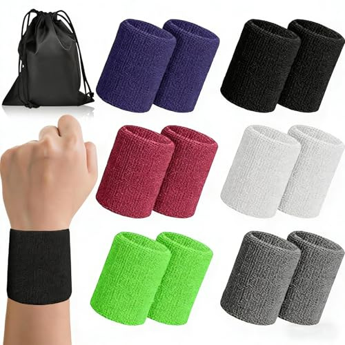Cerkkapo 12 Stück Schweißband Handgelenk,Schweißband Arm für Damen Herren Kinder, Absorbierende Schweissband Bunte Handgelenk für Tennis, Basketball, Fußball