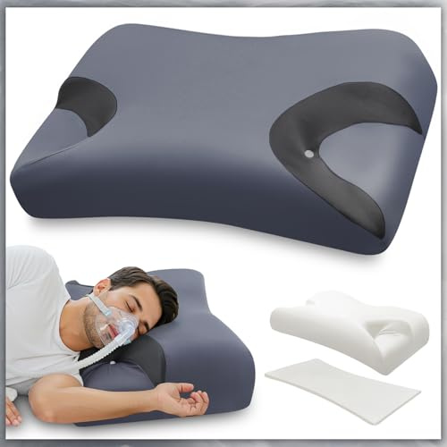 Verstellbares CPAP Kissen für Seitenschläfer, Memory Foam Kopfkissen für CPAP Masken mit herausnehmbarem Einsatz, ergonomisches Nackenstützkissen gegen Maskendruck Seiten-,Rücken-und Bauchschläfe