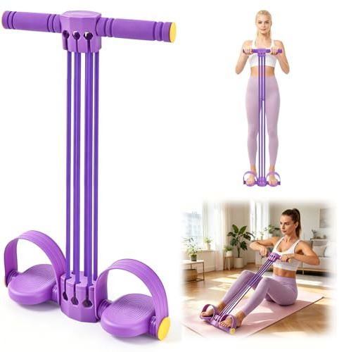 LTFIOON Bandas de Resistencia con Mango, 6 Tubos Ajustables – Elige 1-6 Tubos según tu Fuerza, Entrenamiento en casa, Cuerda elástica multifunción Yoga Fitness – Morada