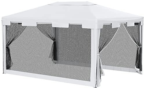 Outsunny 4 m x 3 m Gazebo Party Tent Outdoor Canopy Garden Sun Shade with Mesh Sidewalls, White
