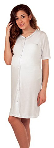 Premamy - Camisa Clinica para Maternidad, Modelo de Frente Abierto, Jersey algodón, pre-Post-Parto - Blanco - V (L)