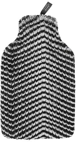 Fashy Hot Water Bottle with Cuddly and Soft Fake Fur Cover in Zebra Look, 0.37, Black, 370 g