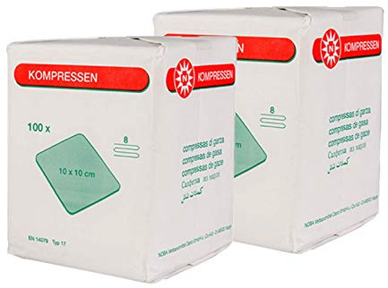 NOBA Gauze Compresses Non-Sterile 8-Ply 10 x 10 cm Gauze Dressing Material 2 x 100 Pieces (200) Set