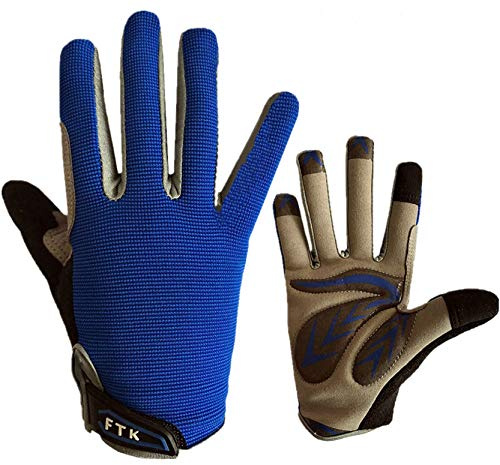 FINGER TEN Guanti Ciclismo Dita Complete Bambini 2-11 Anni Guanti da Bicicletta per Bambine Ragazzo Ragazza Touchscreen Bici Mountain Bike di Gel XL Blu