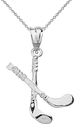 Kleine Schätze Sterling Silber Hockey Stöcke 3D Anhänger Halskette (Verfügbare Kettenlänge 40 cm - 45CM - 50CM- 55CM)