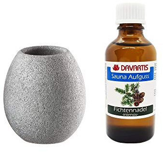 Davartis - Aromaschale SAUNAKKO aus Speckstein + Sauna Aufguss Fichtennadel (intensiv) - 50ml