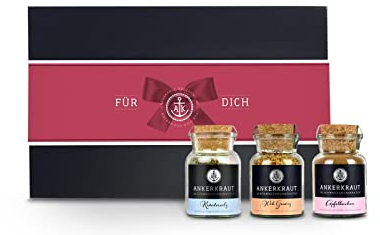 Ankerkraut Geschenk-Set Für Dich, mit Kräutersalz, Wok Gewürz und Apfelkuchen, Zum Verschenken für Freunde Familie, hochwertige Deluxe Box mit Banderole