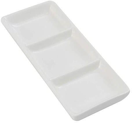 esowemsn 1 mini bandeja rectangular de cerámica blanca con 3 compartimentos para servir aperitivos, especias, vinagre, frutos secos, aperitivos, salsas, platos para el hogar, cocina, restaurante