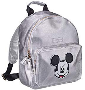 ONOMATO! Mickey Mouse Rucksack Backpack Mädchen Frauen für Groß und Klein Kinder Erwachsen, Farbe:Silber
