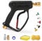 MEKOH High Pressure Washer Short Gun, 5000 PSI 12 GPM Industrial Pressure Power Water Spray Gun, with 5 Nozzle Tips, 1/4'' Outlet, 3/8'' Quick Connect,M22-14mm Fitting, PTFE Tape and Car Sponge