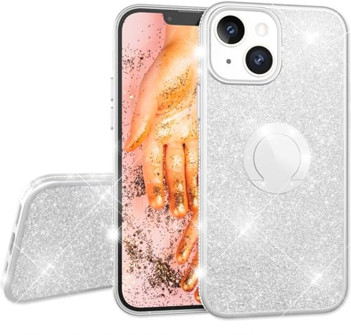 NALIA Glitzer Ringhülle für iPhone 13 Mini Hülle - Case, Silber