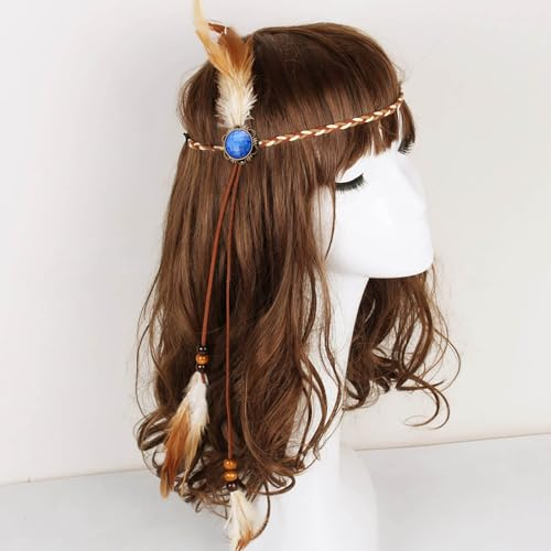 TseenYi Boho feder kopfschmuck feder perlenquasten stirnband türkis prinzessin kopf kette schmuck für frauen und mädchen weihnachten (braun)