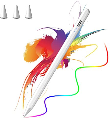 Lápiz Stylus para iPad 2018-2024,Alta Sensibilidad de Inclinación Lápiz Capacitivo,Bolígrafos Pencil para Pantallas Táctiles con Puntas de Repuesto Compatible con iPad 10/9/8/7/Air 4,iPad Mini 6/5