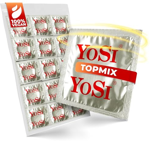 500 YOSI Markenkondome „Topmix“ - reguläre Passform - 53 mm Breite - Mixed Kondome (100x Ribbed/100x Ultra Thin/100x Banane/100x Erdbeere/100x Traube) - Condoms for men - 500 Stück (10 x 50 Stück)