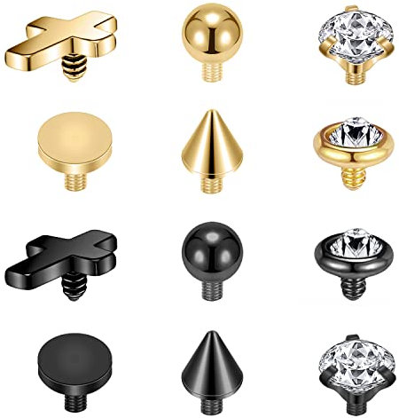 ZS 16G Edelstahl Dermal Anchor Piercing Diamant Dermal Aufsatz Ersatz CZ Haut Microdermal Piercing Schmuck für Männer Frauen (C)