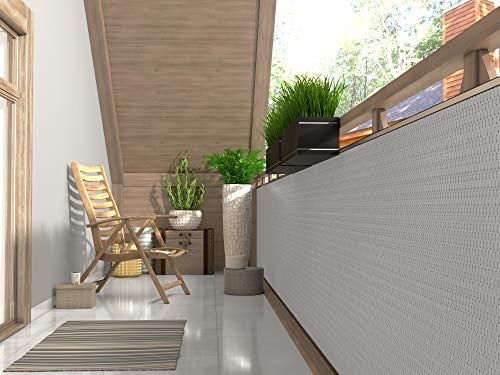 Polyrattan Sichtschutzmatte in Rattan-Optik PVC Sichtschutz Matte Sichtschutzzaun Balkongeländer Sichtschutzwand Balkonsichtschutz Balkon Zaun Windschutz Poolumrandung Zaun (300x100cm, Grau)