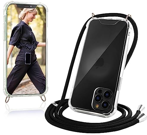 JProtect für iPhone 12/12 Pro Hülle mit Band – Handyhülle zum Umhängen mit Band in Schwarz – Handykette iPhone 12 Pro Kordel Hülle mit Kette/Schnur – Schützendes Case