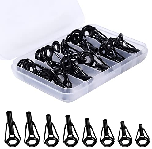 KINBOM Kit Réparation Anneaux Canne à Pêche, 1,8-3,2mm Acier Anneaux de Canne a Peche avec Boîte en Plastique Guide pour Canne a Peche pour Eau Douce Eau Salée Amateurs de Pêche (Noir, 8 Tailles)