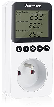 KETOTEK KT3200 Giorno Notte Regolatore di Temperatura Presa Termostato Digitale Regolatore di Temperatura di Riscaldamento Raffreddamento con Sonda per Rettili Birra Serra Incubatore