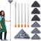 Trapeador de limpieza triangular giratorio de 360 grados, ajustable, de microfibra, extensible, con mango largo, limpiador de polvo seco y húmedo con 6 paños de fregona para suelo, ventana, pared