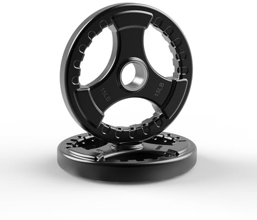 LIONSCOOL 5.1 cm große, gummierte olympische Griffplatte in Paar oder einzeln für Krafttraining, Gewichtheben und Bodybuilding, 1.1–20.4 kg, 1 Jahr Garantie (6.8 kg Paar)