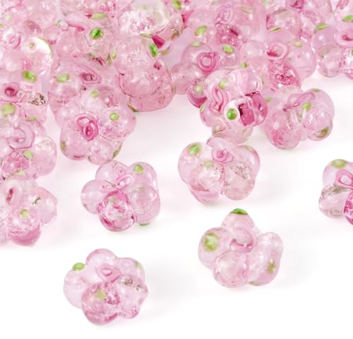 Crafans Lot de 28 perles en verre soufflé à 5 pétales pour fabrication de bijoux - Rose