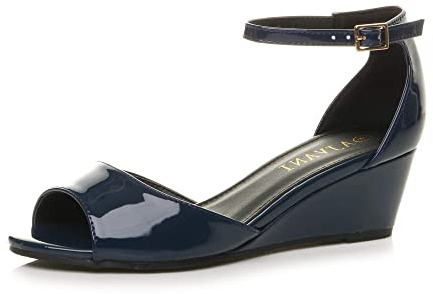 AJVANI Womens ladies low mid wedge heel peep toe ankle strap smart casual evening sandals size