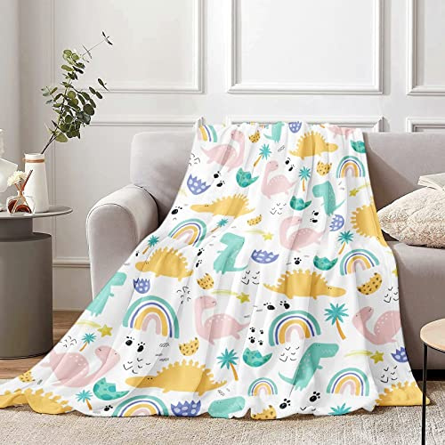 Lingqiang Dinosaur Throw Blanket for Kids, 130 x 150 cm Cozy Fluffy Plush Boys Gift, Soft Flannel Girls Children Teen Dino Fans, Suitable Sofa Bed Couch Decor, White