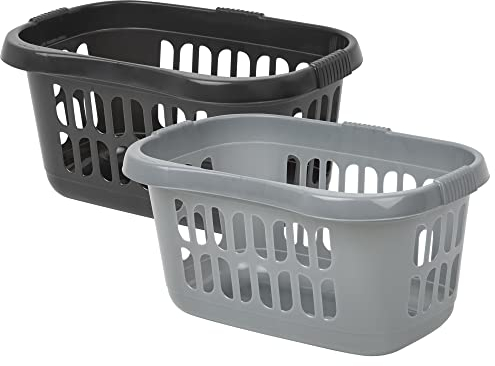 M1SS Set of 2 – 60L Hipster Laundry Baskets (Silver & Midnight Grey) – Large Plastic Washing Hampers for Clothes Storage, Laundry Bin & Home Organisation for Bathroom & Bedroom