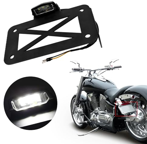 Baceyong Portamatriculas Moto Soporte de luz de matrícula de Motocicleta Soporte de Licencia de luz Trasera LED en el Lado de la Motocicleta, Adecuado para Motocicletas, Bicicletas Deportivas