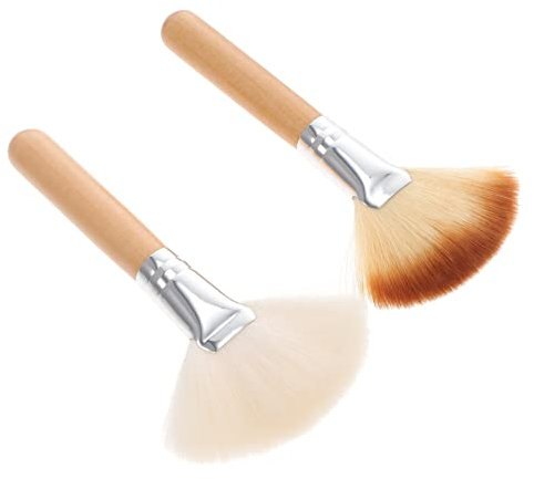 minkissy 2Pcs Large Fan Makeup Brush Wooden Handle Soft Nylon Bristles Highlighting Face Brush for Setting Powder Cheekbones Blush