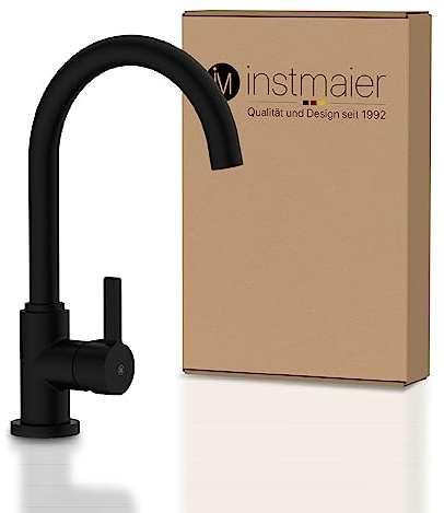 instmaier K3 Küchenarmatur | Wasserhahn Küche Schwarz matt | Spültischarmatur mit hohem Auslauf | Armatur für Küchenspüle | Einhebelmischer | Mischbatterie 360° schwenkbar