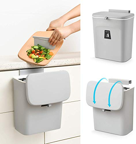 Poubelle Murale Cuisine avec Couvercle Coulissant, Poubelle Suspendue Cuisine, Poubelle Pratique pour Cuisine Salle de Bain Chambre Bureau (Gris)