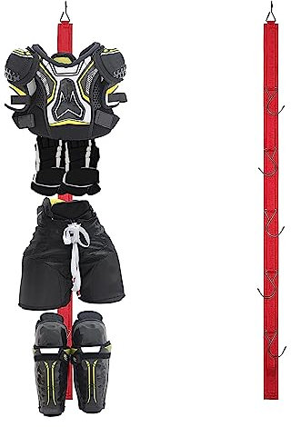 JYSILIYH Hockey-Aufhänger, tragbar, zum Aufhängen, Hockey-Geschenke für Zuhause und draußen, Eishockey-Eishockey-Schlittschuhlaufen, Fußball, Camping, Angeln, 5 Haken, Rot