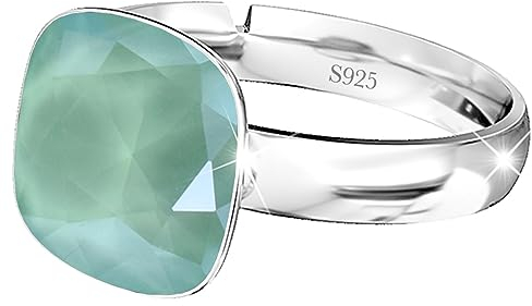 925 Sterling Silber 44 farben Ringe für Damen Verstellbarer mit Marken Kristalle, Glänzend Cubic Zirkonia Ring Fingerring Kommt in Schmuck Geschenk Box (Mint Green)