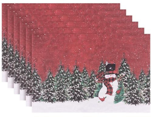 Aofmee Platzset Weihnachten, Tischset Weihnachten Abwaschbar 6er Set, Platzdeckchen PVC rutschfest Hitzebeständig, Abwischbar Weihnachtstischset für Küche Esstisch Party Dekoration, Leicht zu Reinigen