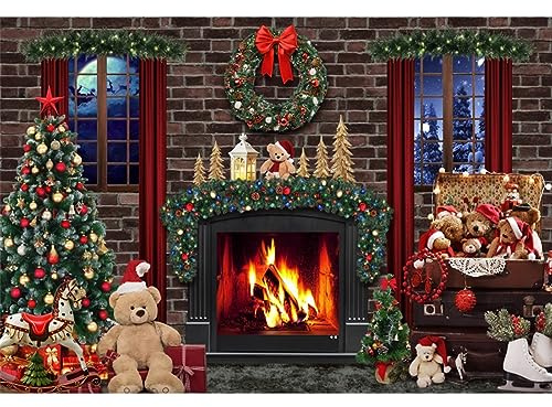 Weihnachten Hintergrund 2.2x1.5m Retro Kamin Fotografie Hintergründe Weihnachtsbaum Geschenkbox Winterurlaub Frohes Neues Jahr Familienfeier Dekoration Banner Portrait Foto Prop