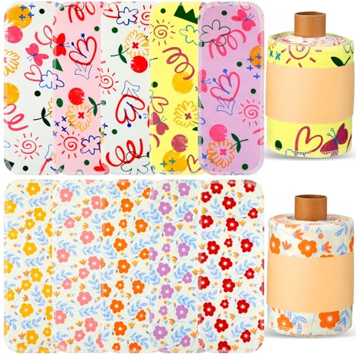 VitalCozy 50 toallas reutilizables para inodoro, lavables, toallas de bidé reollables, toallas sin papel, toallas de algodón absorbentes, toallas de papel para cocina, paños de cocina sin papel (flor