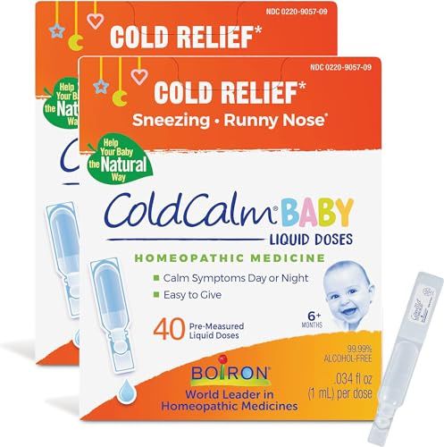 Boiron ColdCalm Baby 40 Count (Pack of 2) Single-Use Drops for Relief from Cold Symptoms of Sneezing, Runny Nose, and Nasal Congestion - Sterile and Non-Drowsy Liquid Cold Calm Doses