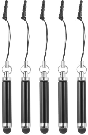 sourcing map 5pcs Metallic Stylus Pen Retractable Aluminum Alloy Mini Capacitive Pens for Universal All Touch Screen Devices, Black