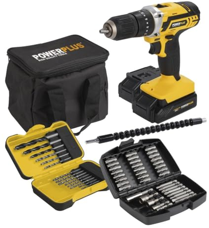 POWER plus Powerplus Akku-Schlagbohrmaschine POWX00840-3 in 1: (Schlag-) Bohren und Schrauben, 20 V Bohrmaschine, 40 Nm, Links-Rechts-Schalter für Schrauben, Inkl. 2 Akkus 2.0Ah und 1 Ladegerät