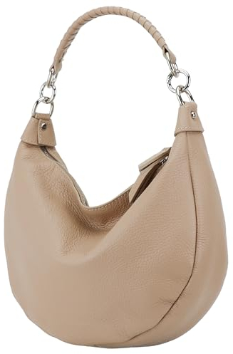 SH Leder Echtleder Damen Halbmondförmige Tasche stylisch bananentasche Umhängetasche Leder 30x22cm Mina G668 (Helltaupe)