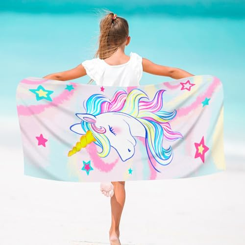 VAVICRAP Einhorn Handtuch 76 x 150 cm Mikrofaser Handtuch Kinder Strandtuch Mädchen Einhorn Strandtuch Kinder Mädchen Schnell Trocknend Badetuch für Bad Pool Reisen Schwimmen Duschtuch